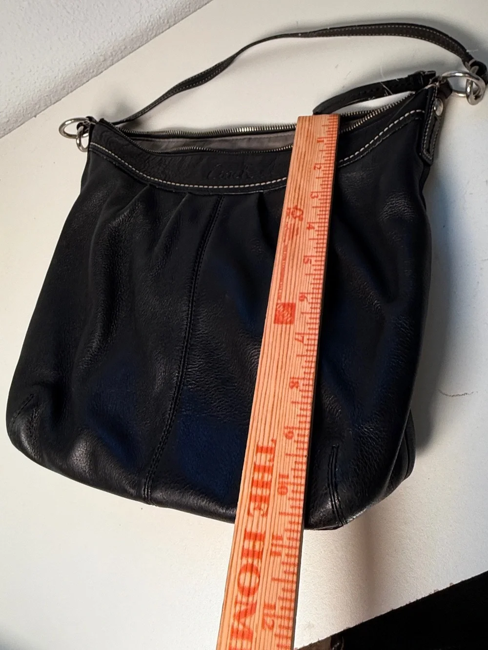Coach Black Leather Hobo Shoulder Bag Slouchy Zip Top Purse Classic